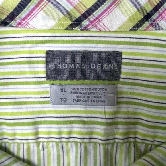 Thomas Dean Long Sleeves Button Down Shirt Size XL Green And White Striped - Picture 3 of 7